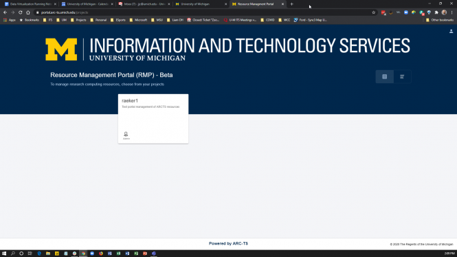 A screen grab of the Resource Management Portal once a user has logged in.
