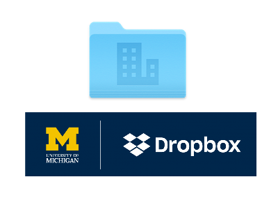 A blue file folder and the U-M Dropbox logo