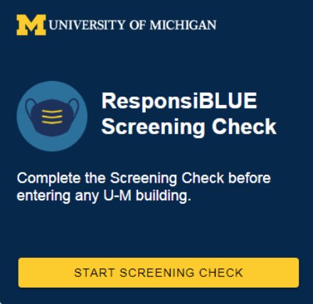 Responsi-blue screening check logo and entry point to the health screening tool. 