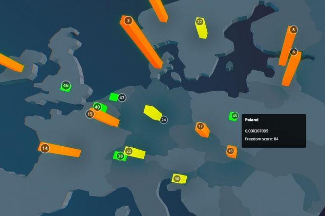 screenshot of europe map with Poland highlighted