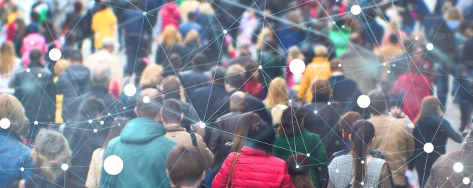 crowd of people with points & intersecting lines overlay