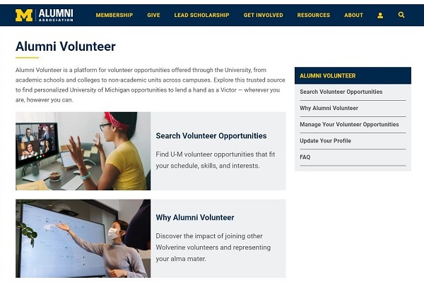 Alumni Volunteer home page