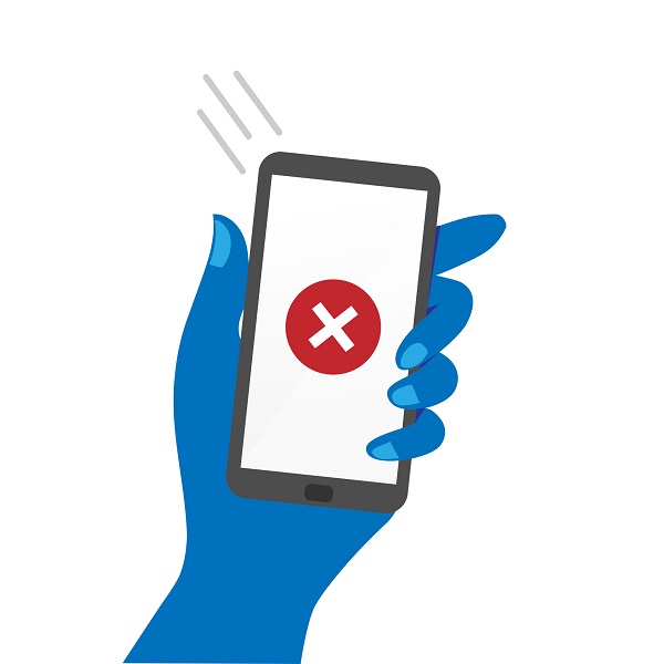 hand holding smartphone showing decline sign