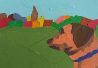 artwork of dog in a field