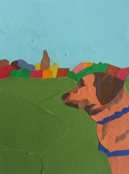 artwork of dog in a field