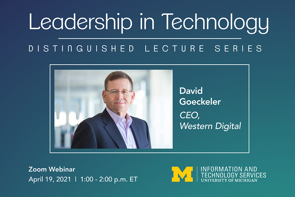 Photo of David Goeckeler, CEO, Western Digital. Leadership in Technology Distinguished Lecture Series