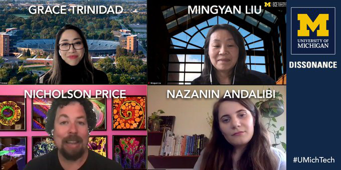 Group photo of Grace Trinidad, Mingyan Liu, Nicholson Price, and Nazanin Andalbi. U-M Dissonance.