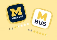 Icons for the official U-M bus app, Magic Bus, and the unofficial bus app, MBus.