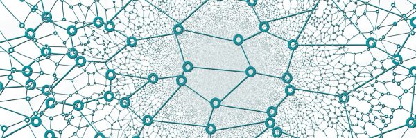 Turquoise lines and circles showing interconnectedness