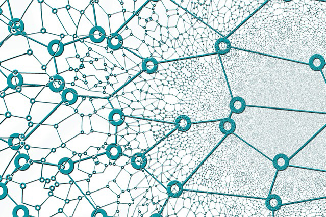 Turquoise lines and circles showing interconnectedness