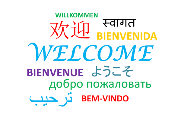 The word welcome is shown in multiple languages. 