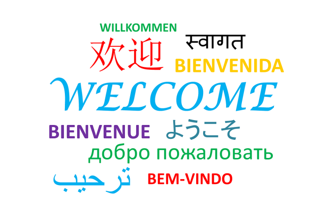 The word welcome is shown in multiple languages.