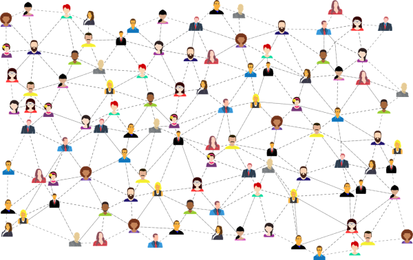 An illustration of many people shown with connections between them