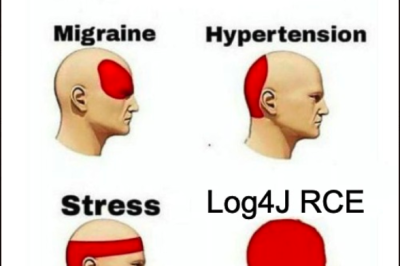 Log4J Meme depicting where different types of headaches are located on the human head. Log4J covers the entire head.