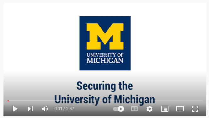 Securing the University of Michigan video thumbnail with the U-M square logo in the center