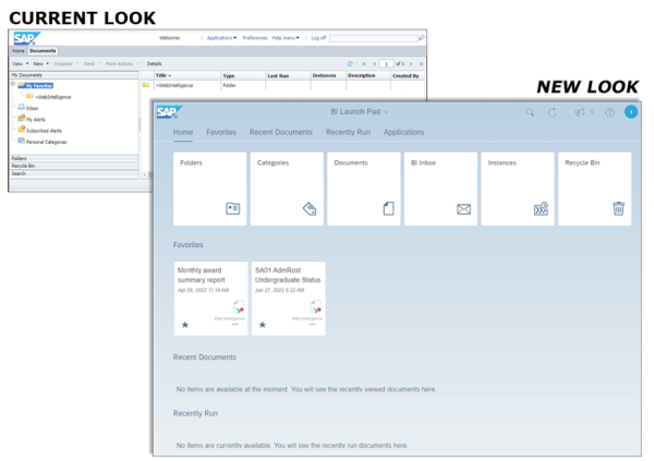 An image representing the changes to the user interface, current look versus the new look and feel.