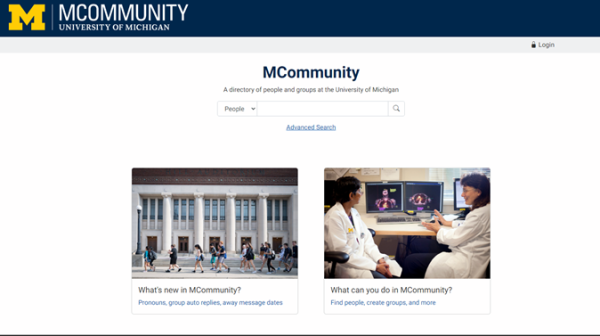 Image of the landing page of the MCommunity Directory