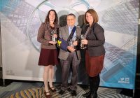 Pictured from left to right: Carrie Shumaker, Ravi Pendse, and Cathy Curley pose for a photo with their ORBIE awards.