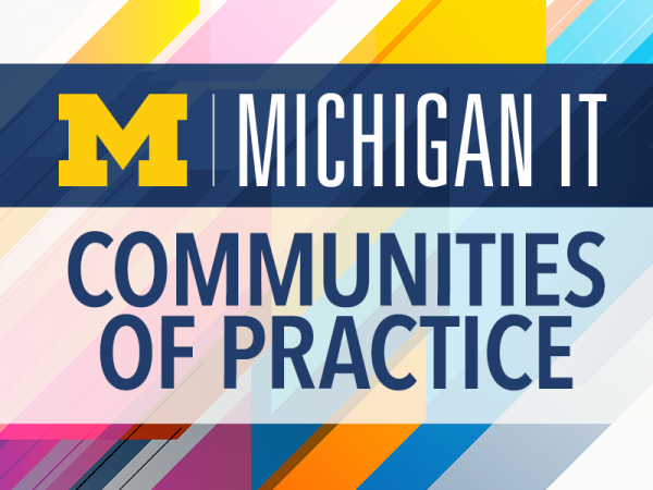 Michigan IT Communities of Practice logo with rainbow lines moving from bottom left to upper right in the background