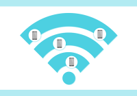 A symbol for WiFi with four cell phones overlaid.