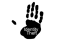 A black handprint with the words identity theft in white on the palm