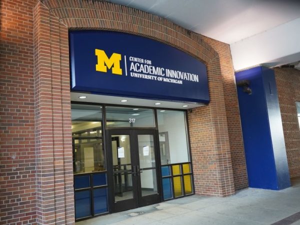 The entrance to the new Center for Academic Innovation space on Maynard St. in Ann Arbor. 