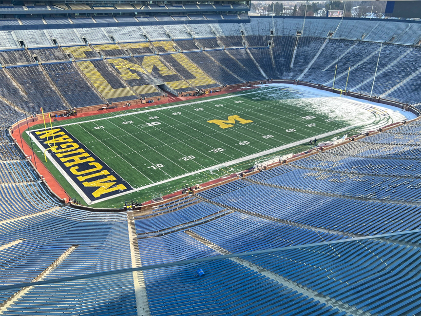 Looking down into the Michigan Stadium from the upper suites.