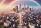 An AI generated photo-realistic city with rainbows