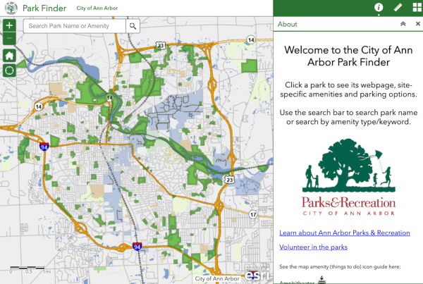 City of Ann Arbor Park Finder map