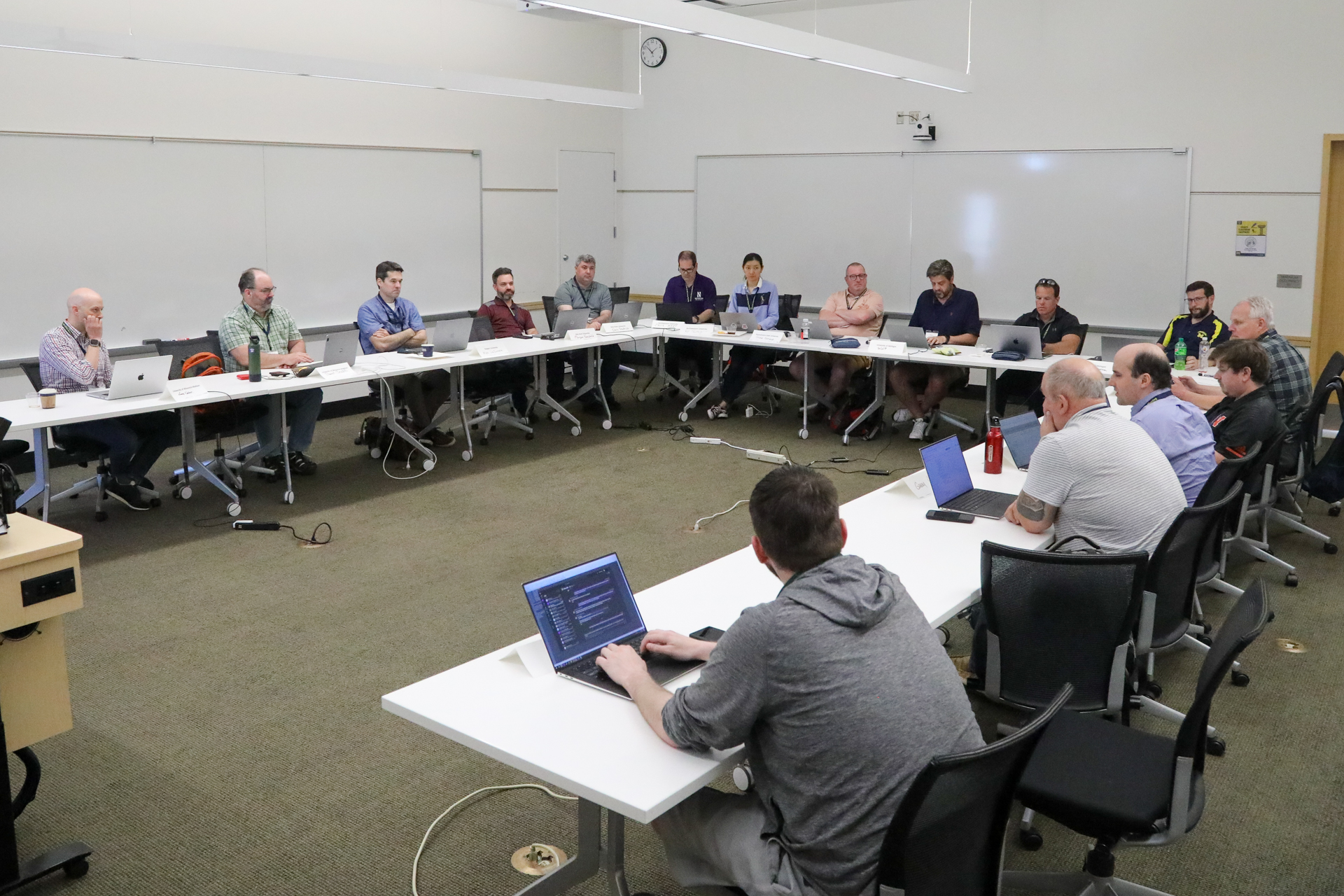 IT leaders in WiFi from Big Ten universities met in a hybrid classroom setting to discuss current initiatives at their institutions.