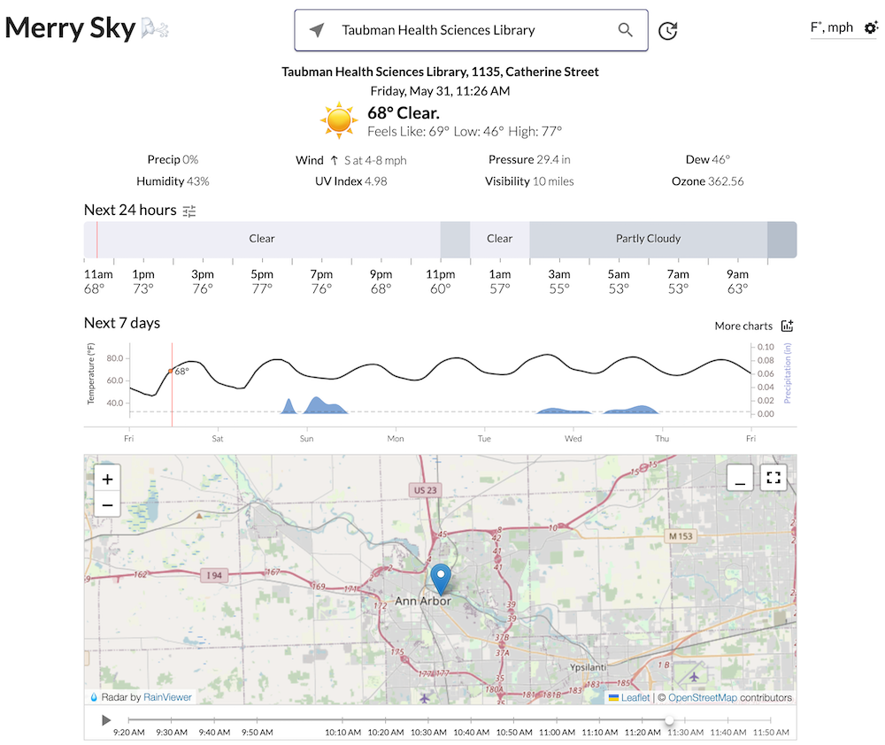 Merry Sky weather forecast for Taubman Health Sciences Library