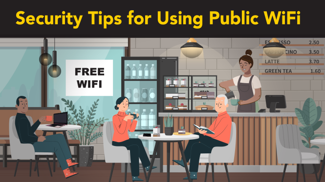 Two people sitting in a cafe that has free public WiFi