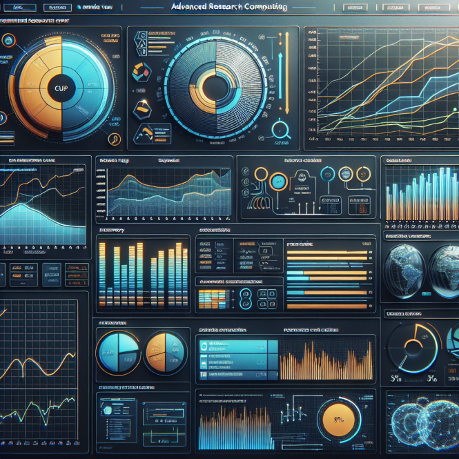 an AI generated dashboard shows charts and graphs of blue and orange against a dark gray background
