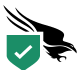 Image of a falcon silouette and green shield with a check box next to it.