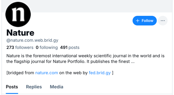 This Nature account is bridged from nature dot com on the web by fed dot brid dot gy