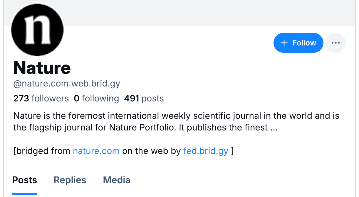 This Nature account is bridged from nature dot com on the web by fed dot brid dot gy