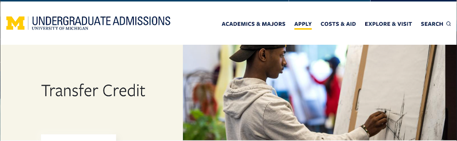 The Transfer Credit web page on the Undergraduate Admissions website.