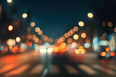 Blurry city street at night