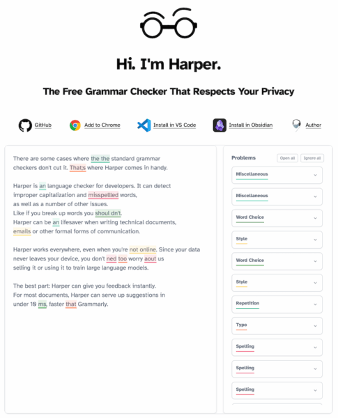 Harper: The free grammar checker that respects your privacy.
