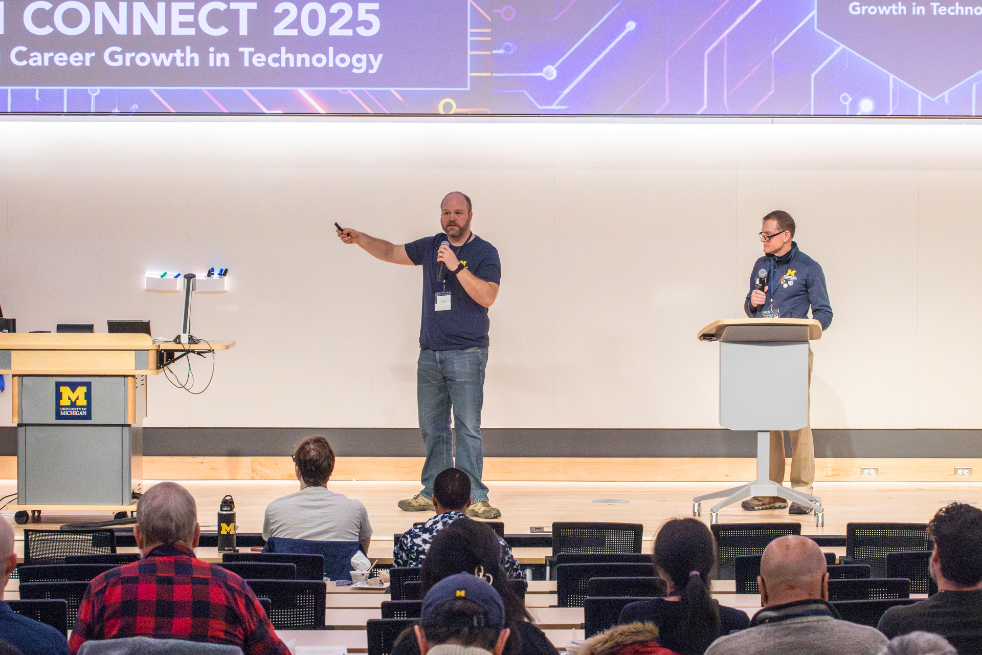 Ben Andies (left) and Dan Burgess (right) speaking at the MTech Connect Symposium