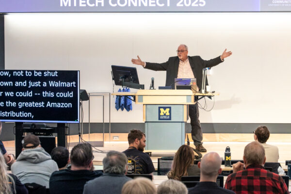 Dr. Charles Severance giving his keynote at the 2025 MTech Connect Symposium.