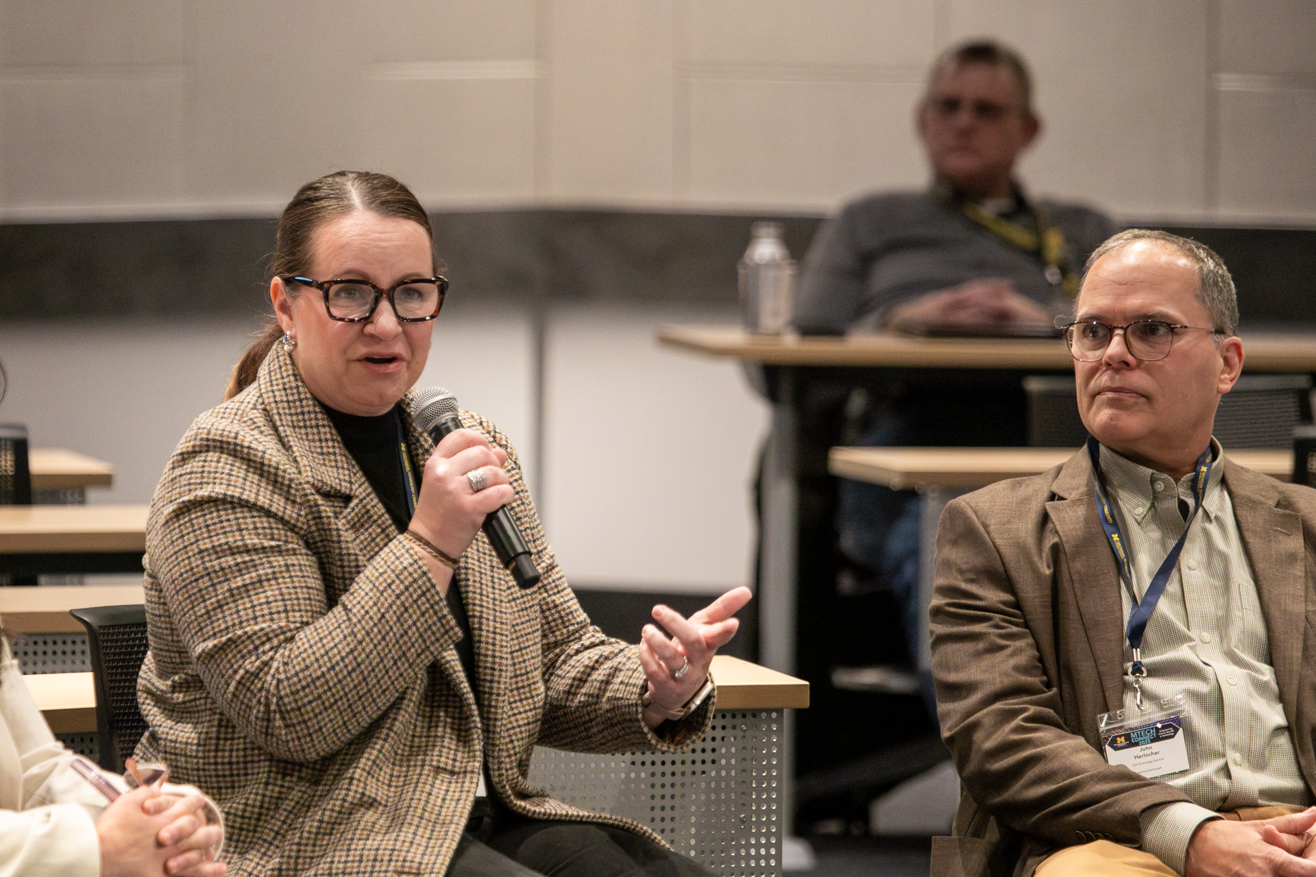 Mindy Warden (left) and John Herlocher (right) at the MTech Connect Fireside Chat