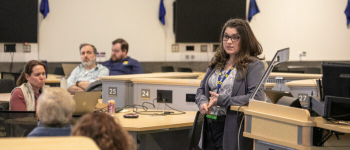 2025 MTech Connect-article-16 Amy Fredell speaking at her MTech Connect breakout session about AI-Driven Onboarding