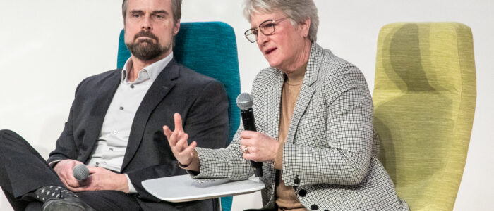 2025 MTech Connect-article-18 Scott Arnst, UM-Flint CIO (left) and Kerry Flynn, Ross CIO (right) at the MTech Connect Leadership Panel